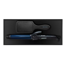 Long barrel curling iron and paddle brush in black molded tray