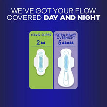 Feminine pad lineup, long super and extra heavy overnight pad icons