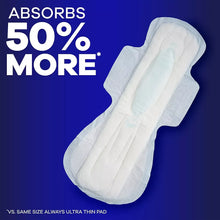 Overnight feminine pad with wings, absorbent white pad centered