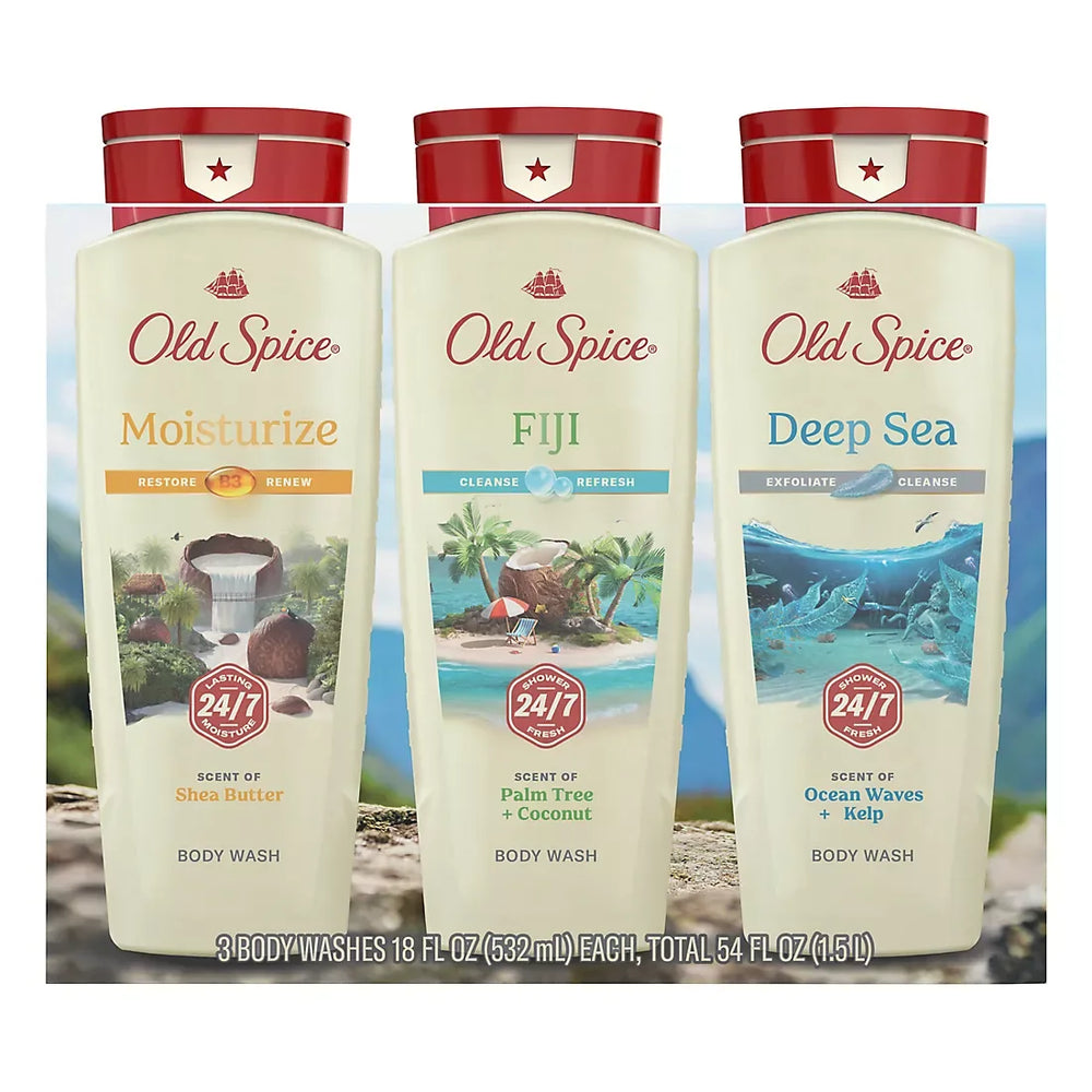 Old Spice Body Wash Variety Triple Pack for Men, Fiji, Moisturize, Deep Sea, 3 pk./18 oz. - USA MEGA SHOP
