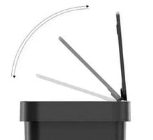 Automatic trash can sensor area with motion arrows near the lid opening