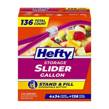 Hefty storage slider gallon bags box, 136 count, stand & fill expandable bottom
