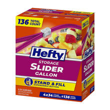 Hefty storage slider gallon bags carton, 136 count with stand & fill feature