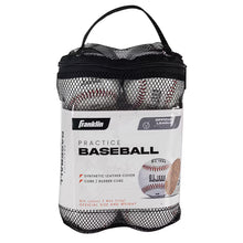 Mesh bag of practice baseballs with official league markings