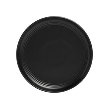 Matte black dinner plate with double-line decorative rim, round shape