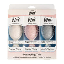 Mini detangler brush trio packaging with three iridescent brush heads, 3-pack set