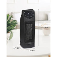 Ceramic desktop heater with front grille and top button panel, compact tower