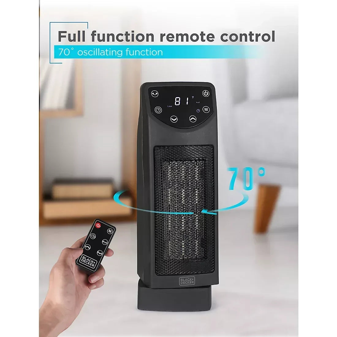 BLACK+DECKER Oscillating Ceramic Desktop Heater with Remote, 1500W Space Heater and Fan Combo