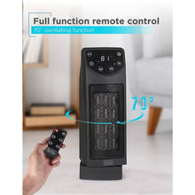 Ceramic desktop heater with oscillating grille and handheld remote control