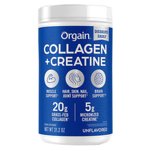 Orgain Grass-Fed Collagen and Micronized Creatine Monohydrate Powder, Unflavored, Canister, 1.95 lbs.