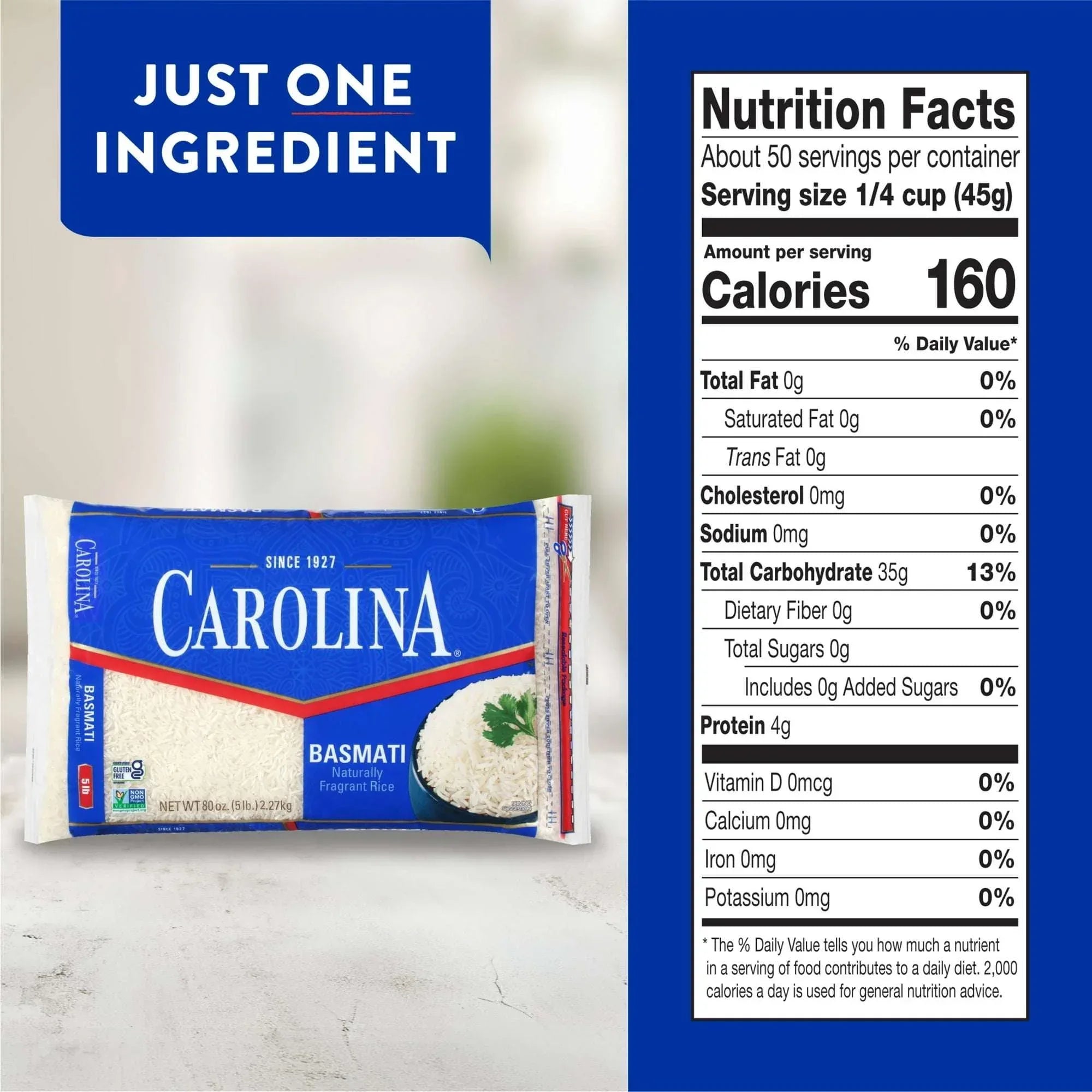 Carolina Basmati Naturally Fragrant White Rice, Long Grain, 5 lb Bag - USA MEGA SHOP