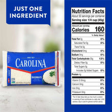 Carolina basmati rice bag next to a nutrition facts panel