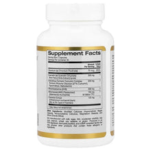 Supplement bottle back label with Supplement Facts panel and gold stripe