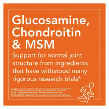 Glucosamine, chondroitin & MSM supplement box panel with joint support text