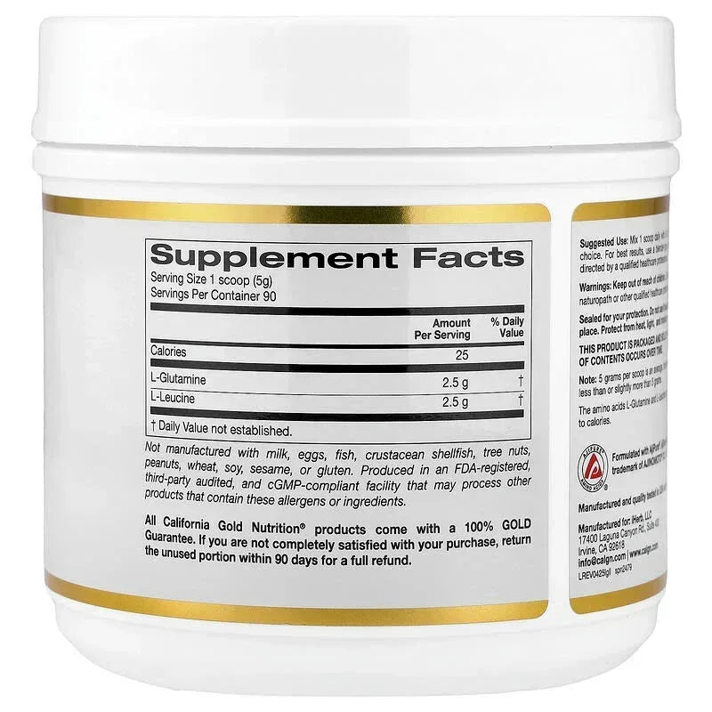 California Gold Nutrition, L-Glutamine + L-Leucine, Unflavored, 15.87 oz (450 g)