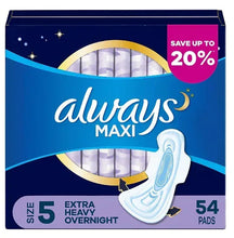 Always Maxi extra heavy overnight pads, size 5, 54 count with winged pad