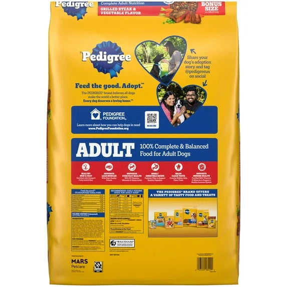 Pedigree Complete Nutrition Adult Dry Dog Food, Grilled Steak & Vegetable Flavor, BONUS SIZE 20 lb. Bag - USA MEGA SHOP