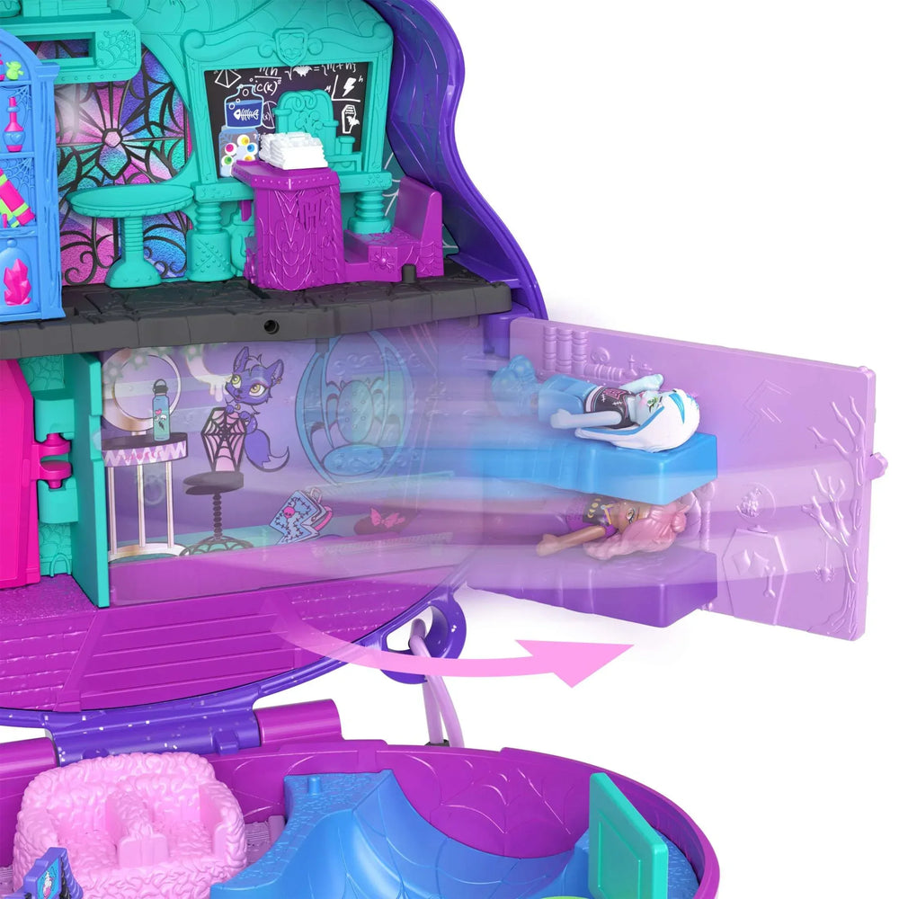 Polly Pocket Monster High Compact with 3 Micro Dolls & 10 Accessories, Opens to High School - USA MEGA SHOP