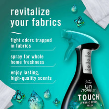 Febreze Touch fabric spray bottle with teal trigger sprayer, angled front view