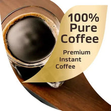 Instant coffee cup close-up with 100% Pure premium instant coffee label