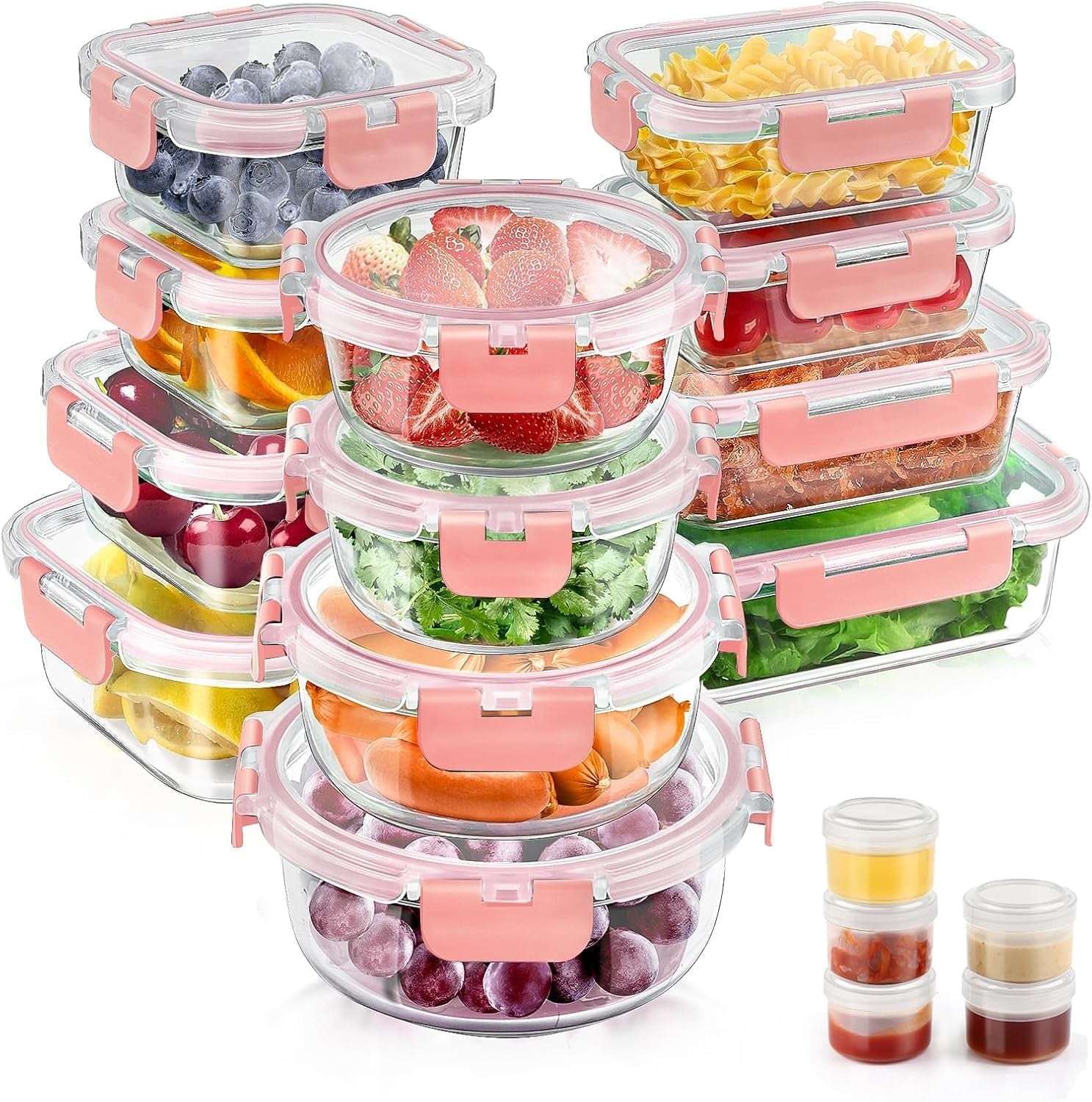 34pcs Glass Food Storage Containers with Lids Set, Airtight Meal Prep Containers (17 Containers & 17 Lids), Black