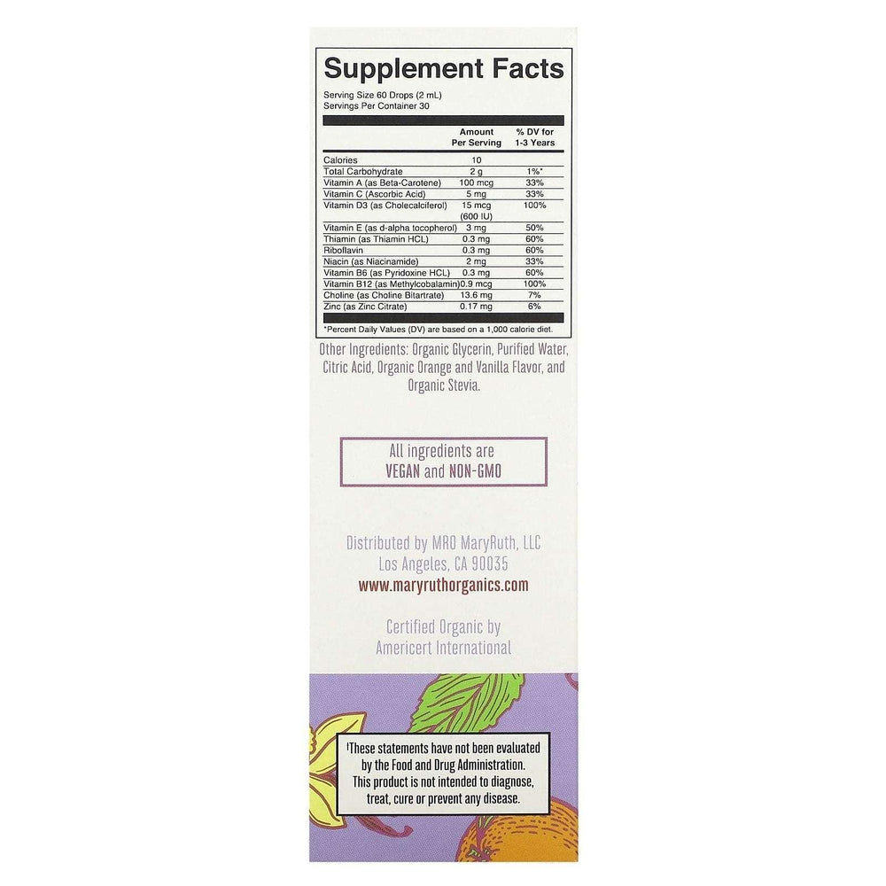 MaryRuth's, Organic Toddler, Multivitamin Liquid Drops, 1-3 Years, Orange Vanilla, 2 fl oz (60 ml) - USA MEGA SHOP