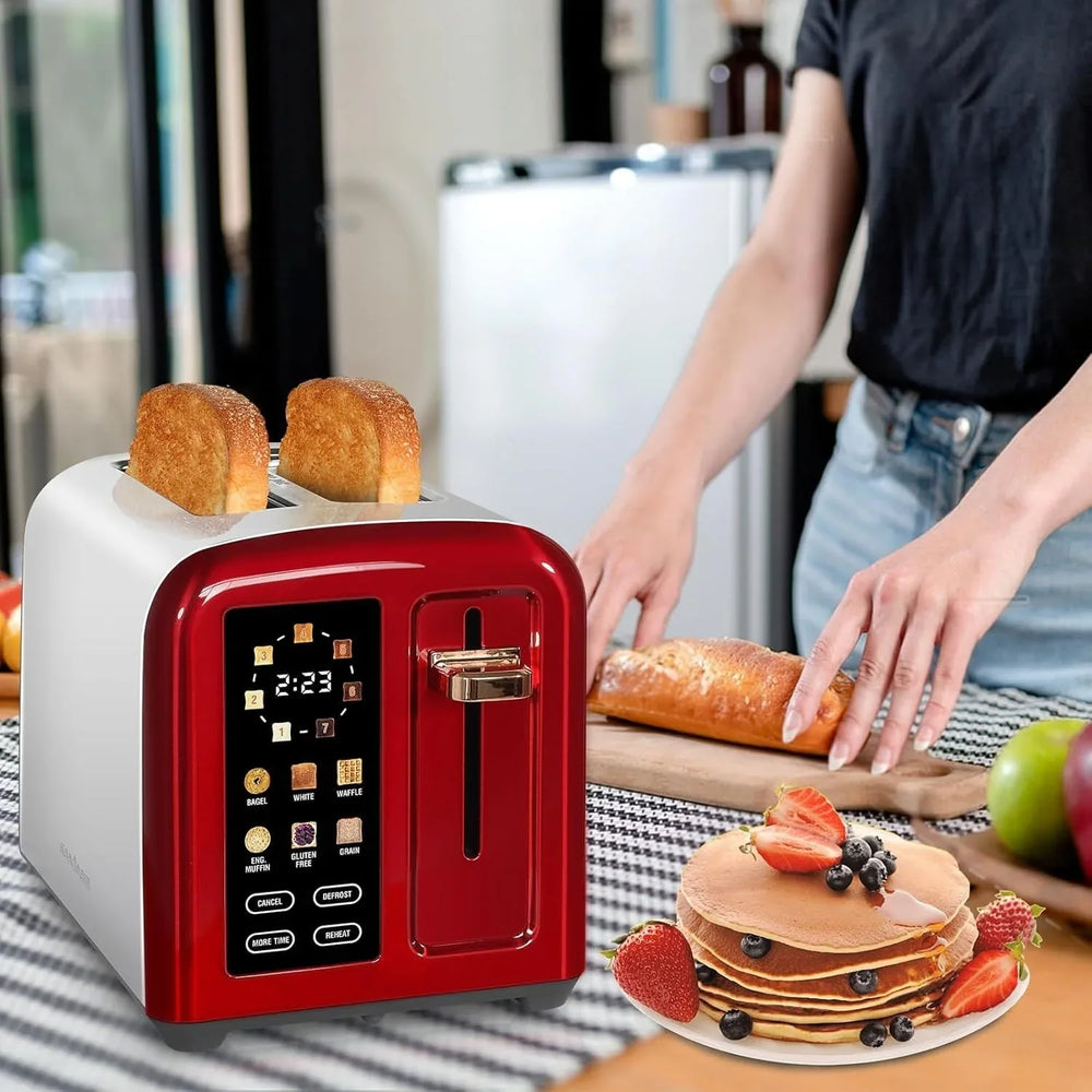 SEEDEEM Toaster 2 Slice, Touch Control Stainless Toaster LCD Display, 50% Faster Heating Speed, 1.4'' Wide Slots, More Timer Functions, Removable Crumb Tray, 1350W, Dark Metallic - USA MEGA SHOP