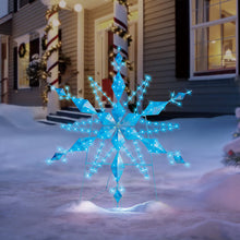 Berkley Jensen 48-inch color-changing LED snowflake yard decoration glowing blue on a metal stand