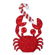 Glitter red mesh crab decoration with candy cane-striped antenna and claw-like arms