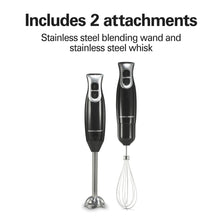 Immersion hand blender with stainless steel blending wand and whisk attachments