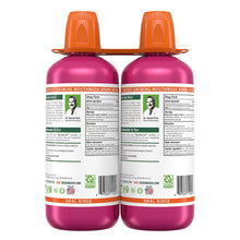 Fluoride mouthwash bottles with back label, purple bottles and orange caps, 2-pack