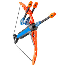 Kids foam bow and arrow set with orange launcher and blue-black bow, includes 3 arrows