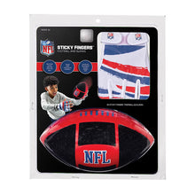 Boxed NFL sticky fingers football and gloves set with red/blue striped gloves and NFL football