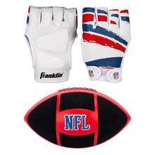 Kids receiver glove set: white Franklin gloves with red/blue striped backs and NFL logos