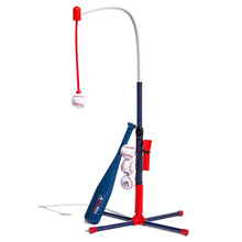 Kids baseball batting tee set with blue stand and red base plus baseball and batting ball