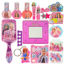 Barbie cosmetic set accessories with foldable compact mirror, lip gloss tubes and palette