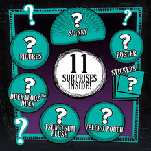 Packaging for mystery capsule set showing teal icons and 11 surprises inside