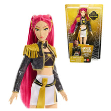 Mira singing doll with magenta hair, black jacket with gold fringe, white skirt