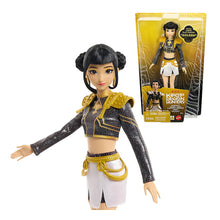 Zoey singing doll with black jacket, gold trim, white skirt, long sleeves