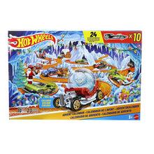 Hot Wheels advent calendar box with colorful ice scene and toy cars