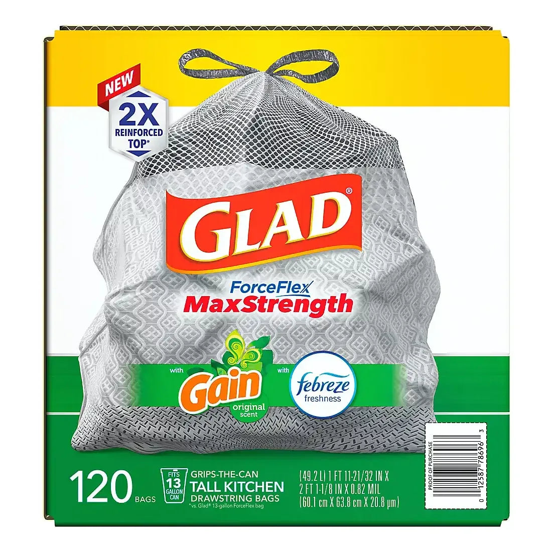 Glad ForceFlex MaxStrength Tall Kitchen Trash Bags - Gain Original with Febreze Freshness, 120 ct./13 gal. - USA MEGA SHOP