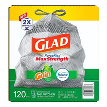 Glad ForceFlex MaxStrength tall kitchen trash bag box, 120 bags, Gain Original and Febreze