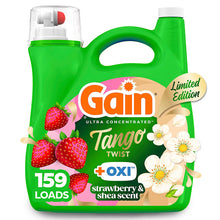 Gain Tango Twist laundry detergent, strawberry & shea scent, green bottle, 159 loads