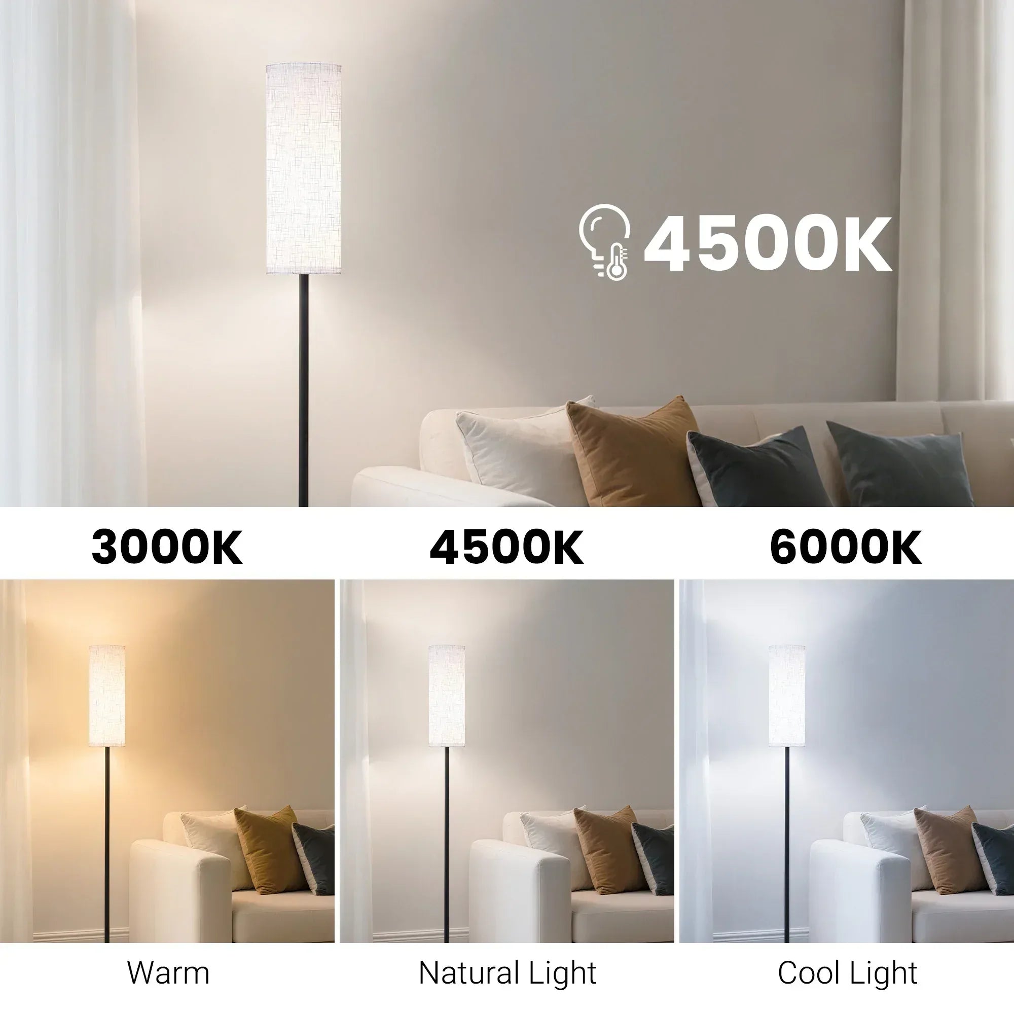 DAYBETTER LED Floor Lamp, with Remote Control, 3000K-6000K Stepless Dimming, 9W LED Bulbs, Standing Lamps for Living Room, Bedroom, Office - USA MEGA SHOP