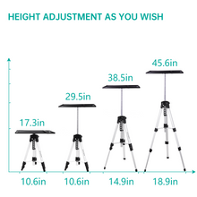 Adjustable projector tripod stand with several height settings shown