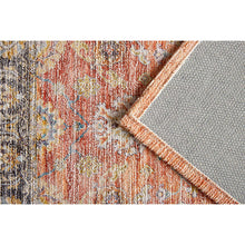 Red and grey accent mat corner with textured weave and orange patterned edge