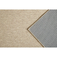 Woven accent mat corner with stitched border and heathered texture