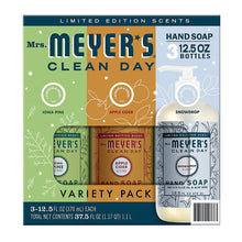 Mrs. Meyer's Clean Day hand soap variety pack box, 3 bottles, 12.5 fl oz each