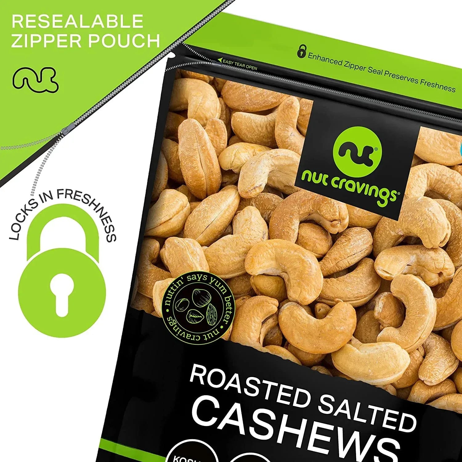 Nut Cravings Roasted Cashews Lightly Salted, Whole (16oz - 1 lbs)