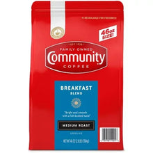 Medium roast ground coffee bag, red Breakfast Blend front label
